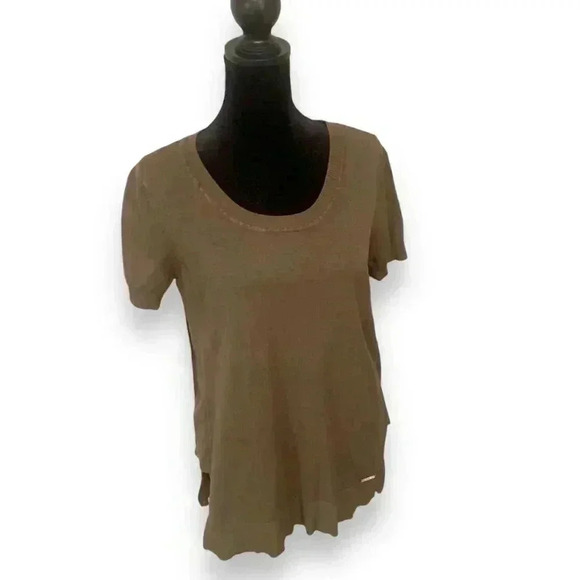 Michael Kors Short-Sleeve Olive Green with Gold Detail Sweater - Picture 5 of 10